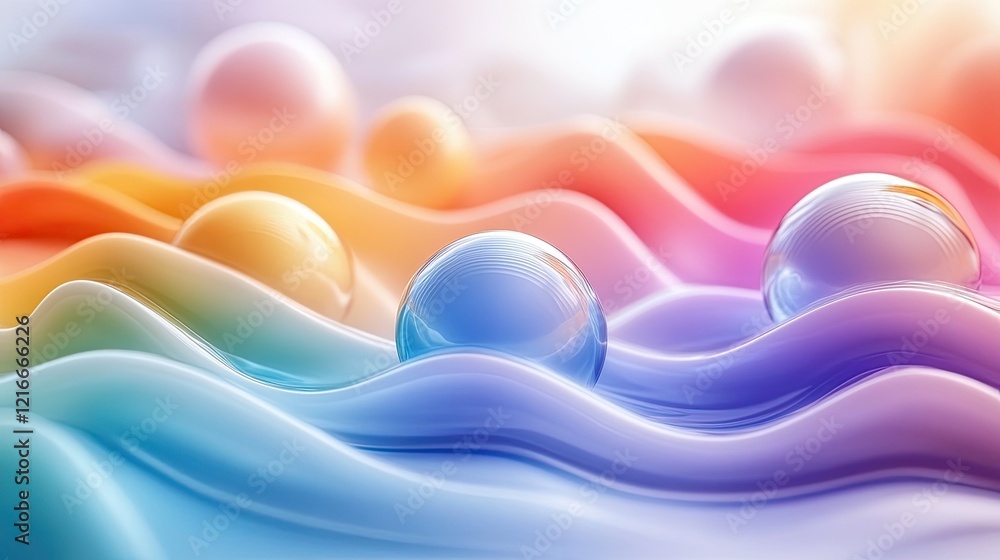 Poster 3d abstract background with colorful glass and gradient waves.