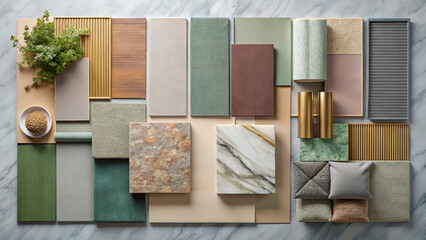 Harmonious modern color palette with textures and materials for design