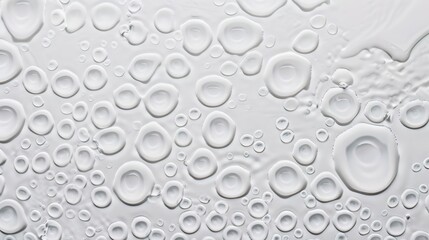 A visually engaging scene where water droplets with a distinct texture are splashed onto a pristine white background