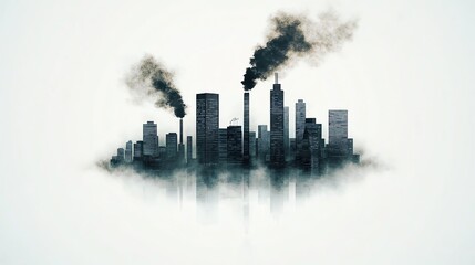 Fototapeta premium Air pollution Air Quality Index (AQI) Polluted cityscape with smoke and fog.
