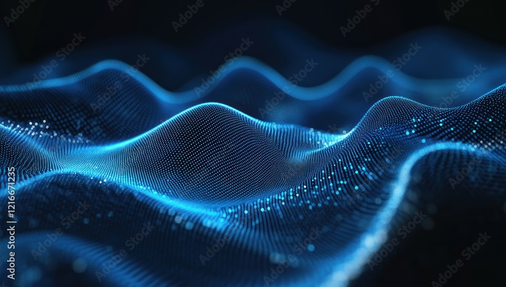 Poster abstract blue digital waves particle background design