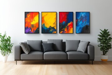 Vibrant Abstract Paintings in Modern Living Room Setting