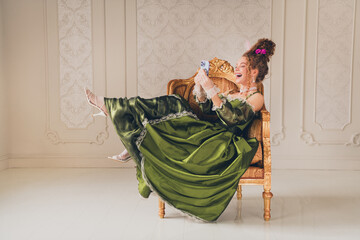 Young noblewoman enjoying leisure in a regal setting with a comedic twist © deagreez