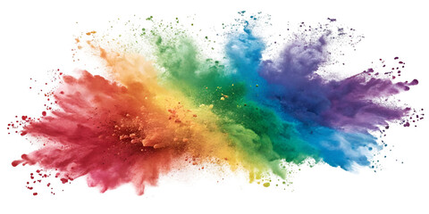 rainbow colored paint powder splash isolated on transparent background