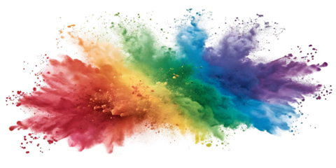 rainbow colored paint powder splash isolated on transparent background