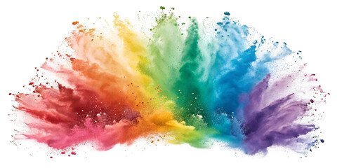 rainbow colored paint powder splash isolated on transparent background