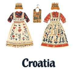 Traditional Croatian costumes with floral designs and vibrant colors.