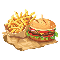 elegant illustration of burger and fries vector