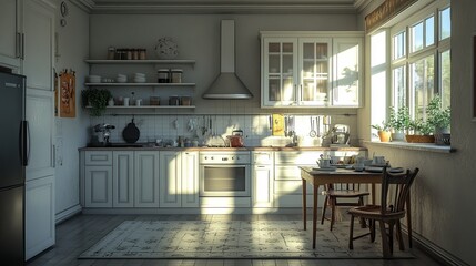 3D kitchen interior design, rendered.