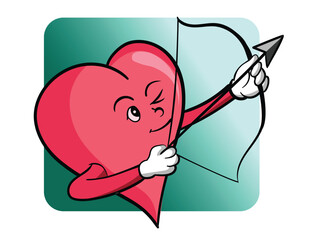 A pink heart cartoon holding a bow
