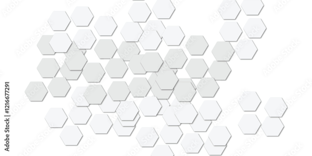 Poster abstract technology white and grey geometric hexagon shape on transparent background vector.