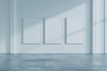 Minimalist Art Gallery Interior with Empty Blank Canvas Panels