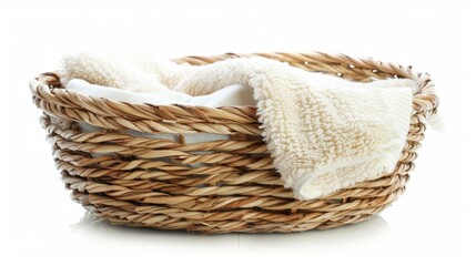 Obraz premium Round Wicker Basket with Cozy Blanket