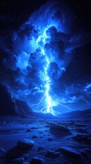 Vibrant Blue Lightning Storm In Pixel Art