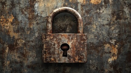 Rusty Padlock on Grungy Metal Background