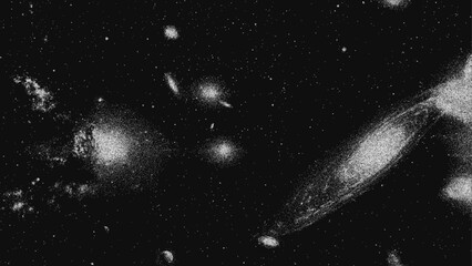 Deep space scene - universe, galaxy, nebula, stars in pointillism style. Vintage stippled background of stars in milky way. Vector illustration in retro grainy noisy grunge texture