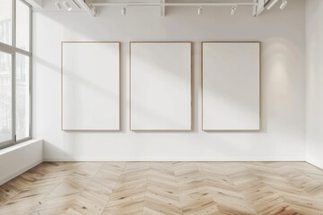 Minimalist Art Gallery Interior with Blank Canvas Frames