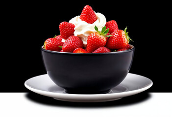 Bowl of strawberries and cream isolated on transparent or white background, png