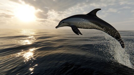 Fototapeta premium Dolphin Leaping at Sunset