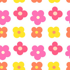 Cute flowers colorful cartoon seamless pattern. Vector illustrartion
