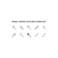 Magic wand with stars flat sign design. Magic wand vector icons set. Pictogram of magic wand symbol.
