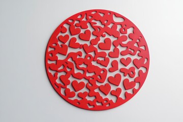 Fototapeta premium Decorative Round Red Mat with Heart Patterns for Home Decor