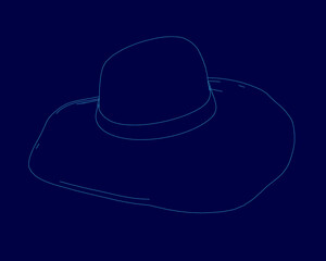 Hat with a brim is shown on a blue background. The hat is a hat with a brim, and it is the main focus of the image