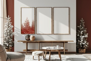 Cozy Interior with Minimalist Decor and Winter-Themed Artwork
