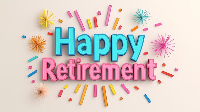 A vibrant "Happy Retirement" design featuring colorful decorations, perfect for celebrating someone's new life chapter.