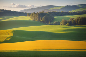 Obraz premium Peaceful countryside landscape with rolling hills