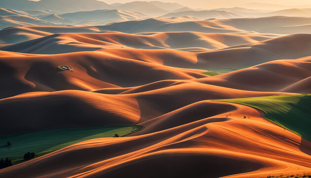 Peaceful countryside landscape with rolling hills
