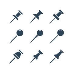 Push pin icons set flat style. Vector isolated design element.