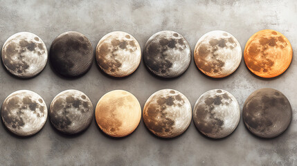 Fototapeta premium A series of images of the moon in different stages of its cycle