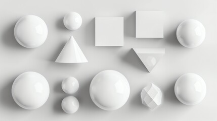 White geometric shapes lay flat on a white background.