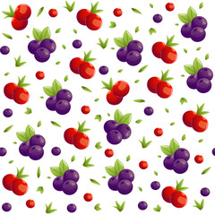 A seamless pattern of juicy cranberries and plump blueberries, blending vibrant red and deep blue hues. Perfect for nature-inspired designs, food packaging, and cheerful seasonal projects.