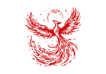 Phoenix flaming bird hand drawn sketch vector