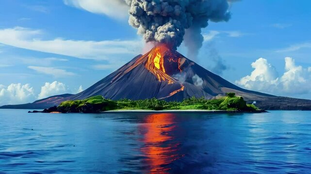 Volcanic Island with Still Active Volcano