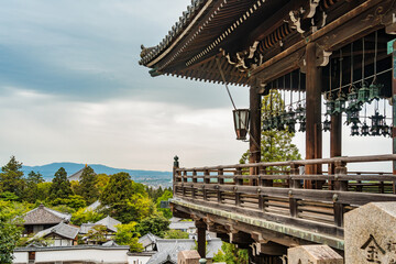 The balcony of Todai-ji Nigatsu-do temple hall in Nara, Japan.