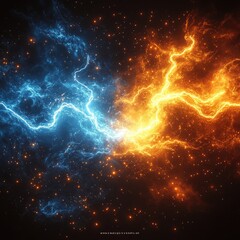 Obraz premium Fiery and Icy Energy Collision Abstract Digital Art