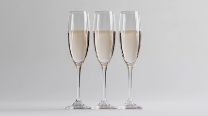 Fototapeta premium Three champagne flutes, celebration, studio, light background, website banners