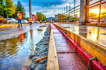 Fresh Concrete Curb Construction - Urban Development Infrastructure Project