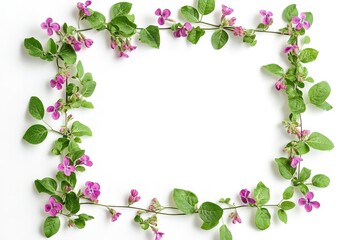 Fototapeta premium Lilac Floral Frame: Elegant Square Border of Delicate Blossoms and Greenery for Spring Designs card 