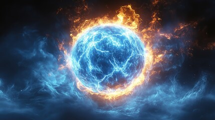 Obraz premium Fiery and Icy Sphere Abstract Digital Artwork