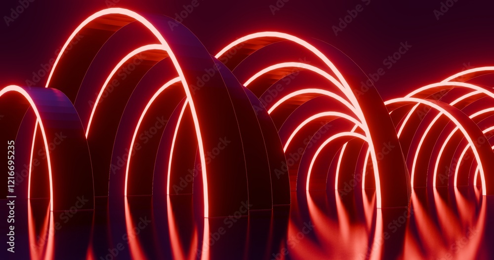 Poster futuristic architecture background neon arch tunnel 3d render