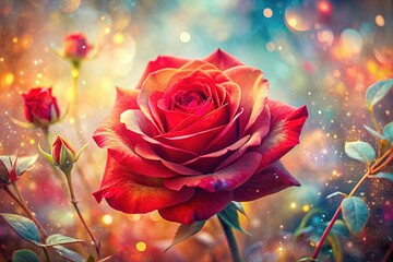 Red Rose Double Exposure Background: Abstract Floral Art Photography