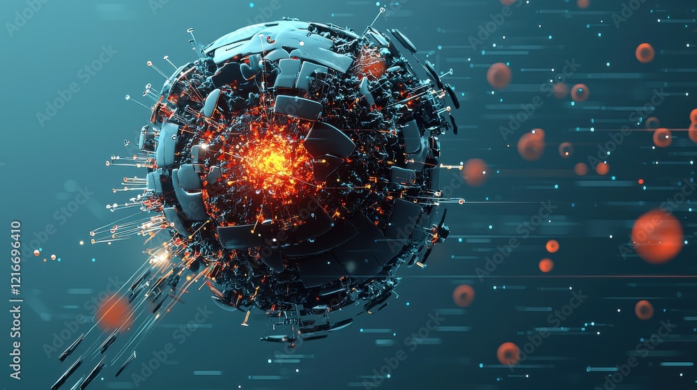 Poster illuminating virus outbreak simulation global sphere digital artwork virtual environment scientific 
