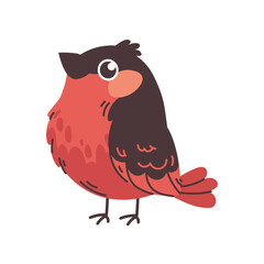 Cute red bird in flat style. Drawing spring bird, vector isolated illustration