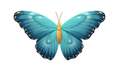 Beautiful blue butterfly on white background. Brightly colored butterfly in black and blue. Vector isolated element