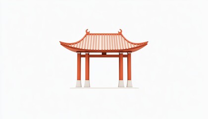 Traditional Asian architectural structure with ornate roof design, isolated on white background, suitable for cultural themes