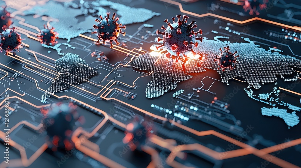 Leinwandbilder digital alert for global virus warnings evolving standards virtual environment health concept